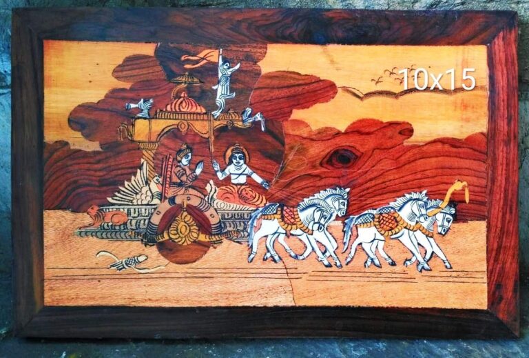Karnataka Handicraft, Wooden Inlay Work, Mahabharat Rath, Wall Hanging