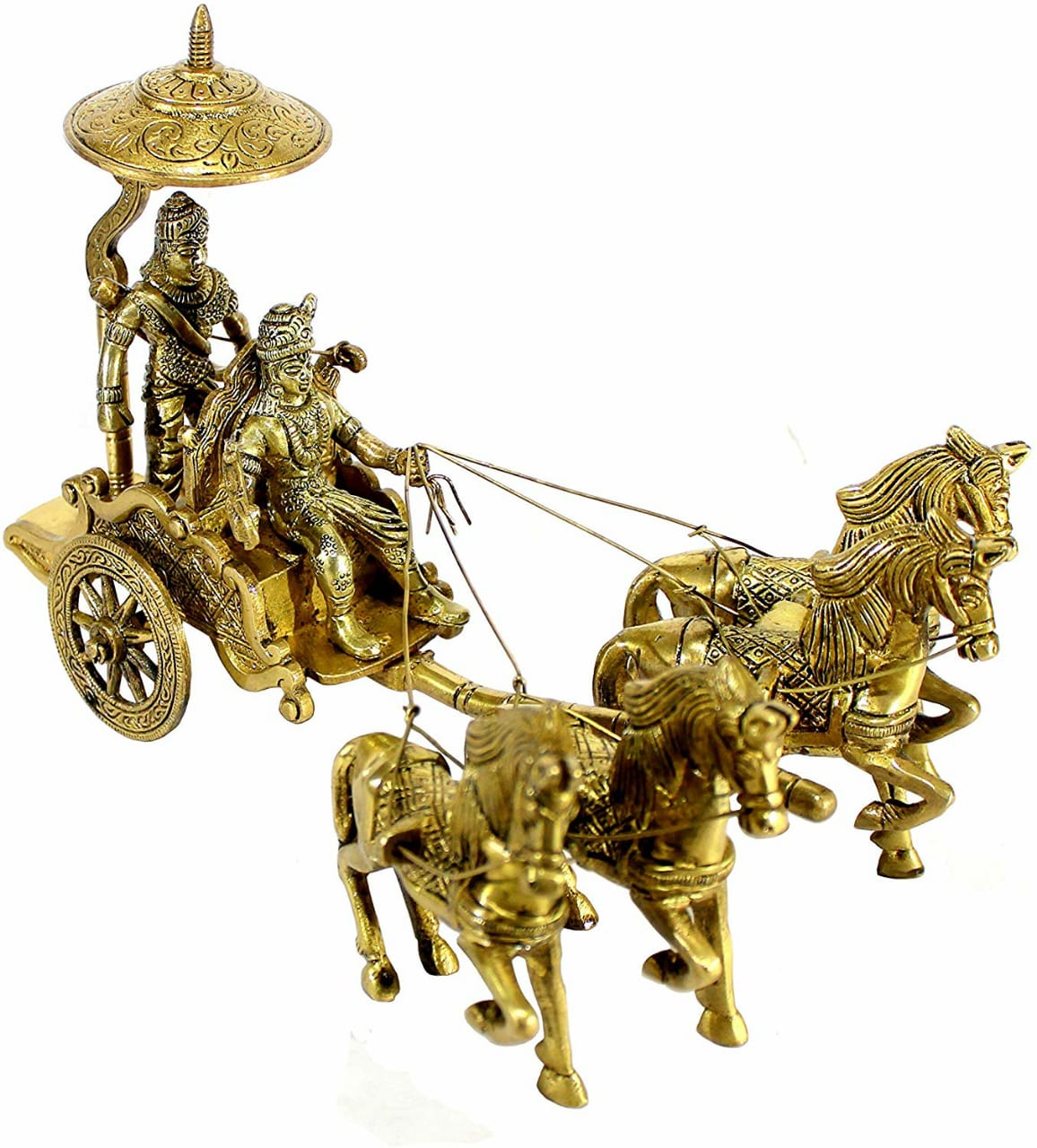 022. Krishna Arjuna Rath with 4 Horses, made of Brass, Table Decor,  Showpiece, Size 23 cm. – Sankalan Art Gallery